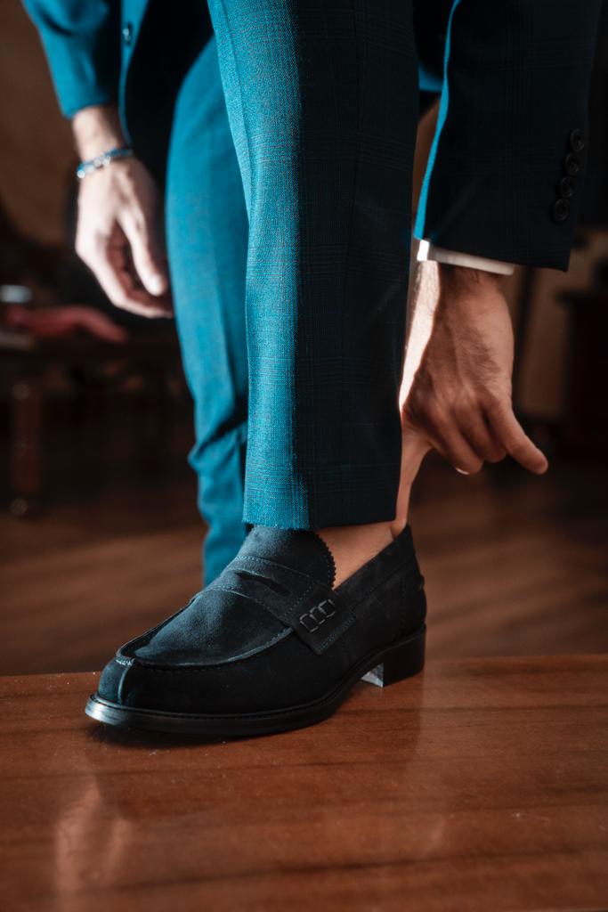 Mocassino in camoscio Blu